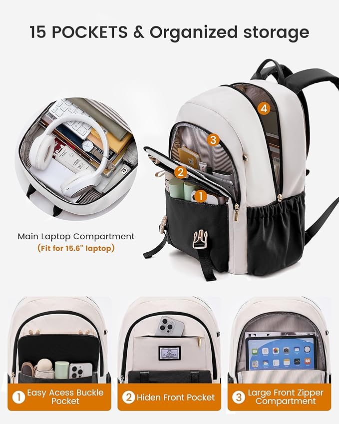 LOVEVOOK School Backpack for Girls Boys,Bookbag for Teen with Pouch Pocket for Large Capacity Cup, Waterproof School Bookbag, Preppy Backpack Travel Daypack with 15.6 inch Laptop Compartment