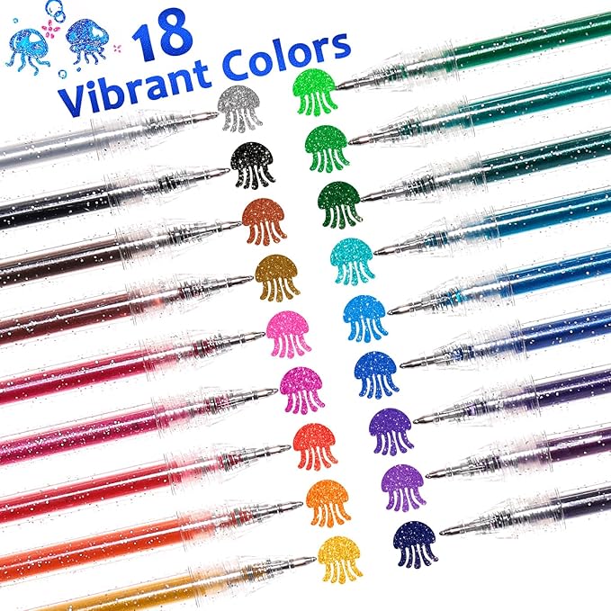 LET'S RESIN PAINT Glitter Gel Pens,18 Vibrant Colors Sparkle Gel Pen, Retractable Metallic Shimmer Pens for Adults Coloring Note Taking and Journaling Easter Basket Stuffers