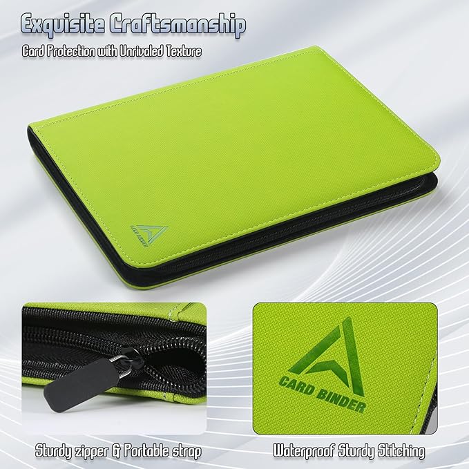 9 Pocket Card Binder - 540 Capacity with Zip Closure Premium, Double-Sided,Sturdy & Sleek PU Leather Protector for MTG, TCG, Sport & Collectible Cards (Grass green)