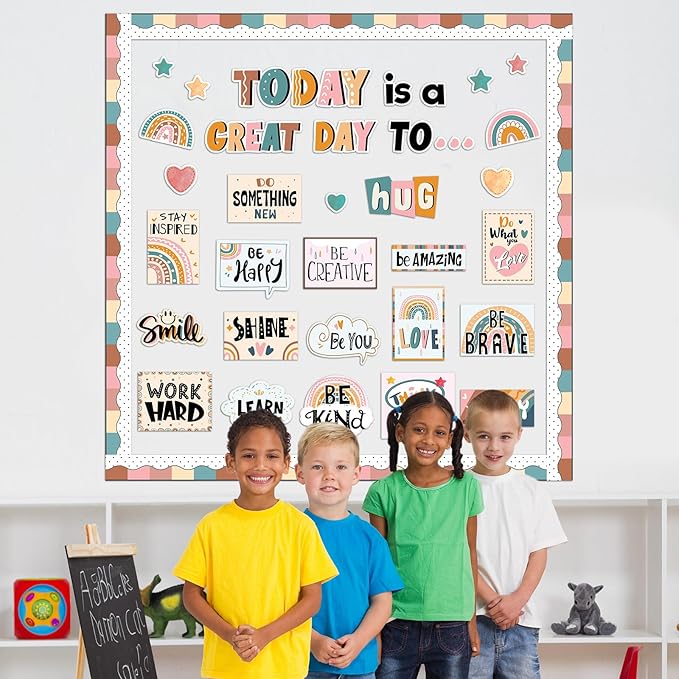 Today is A Great Day Bulletin Board Set Boho Rainbow Motivational Classroom Decor for Teachers Positive Affirmations Accents Inspiration Cutouts for Class School Bulletin Board Decoration Supplies