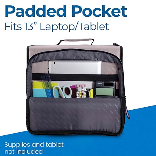 Case-it Universal Zipper Binder | 2-Inch O-Rings,13-Inch Laptop/Tablet PaddedPocket,400 Sheet Capacity,Multiple Storage Pockets & Shoulder Strap | School & Office Organizer | LT-007 Warm Gray | 6 Pack