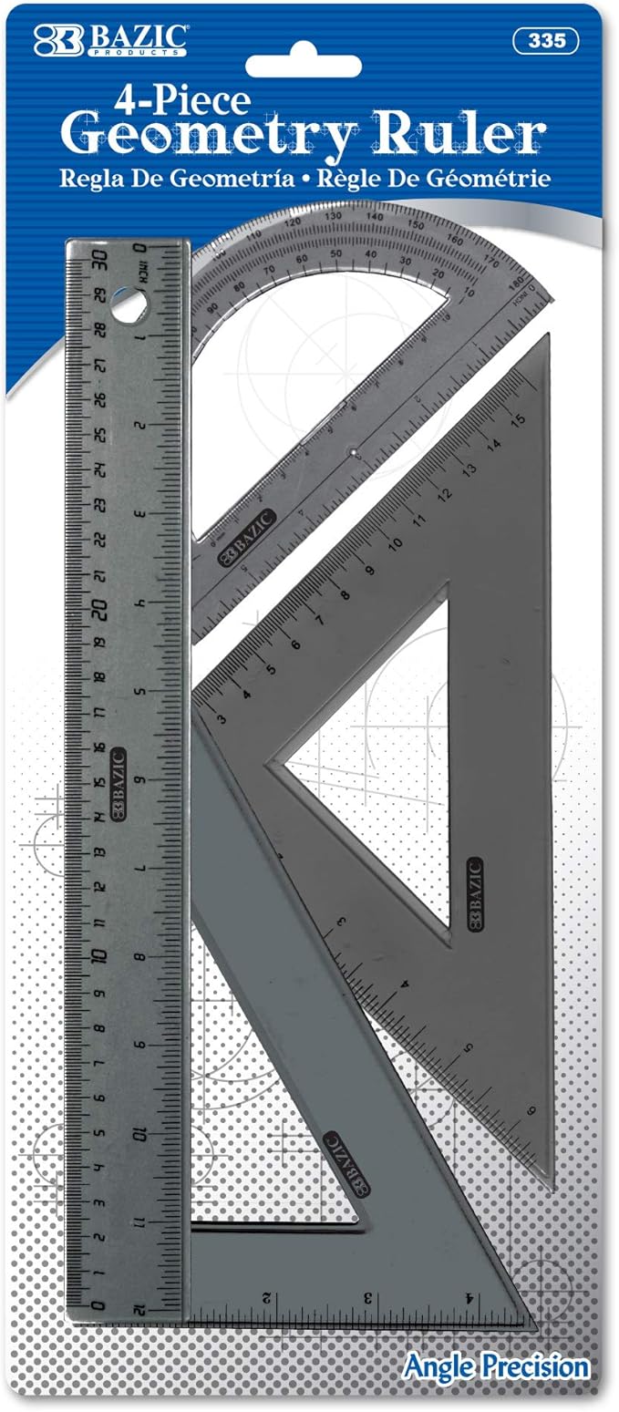 BAZIC 4-Piece Geometry Ruler Combination Sets