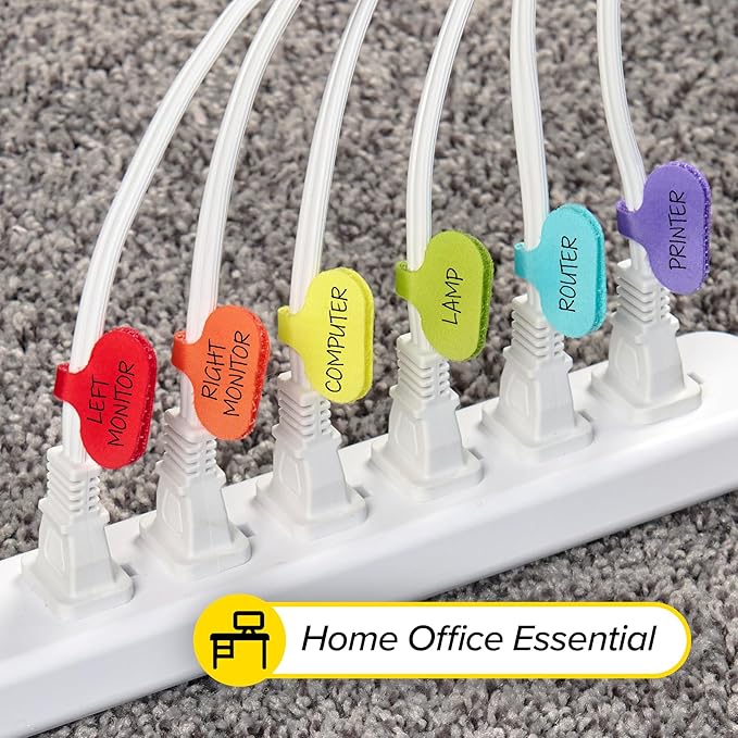 Wrap-It Storage - Cable Labels - Oval, Multi-Color (36 Pack) - Write-On Wire Tags for Cord Identification with Power Strips Behind Desks and TVs
