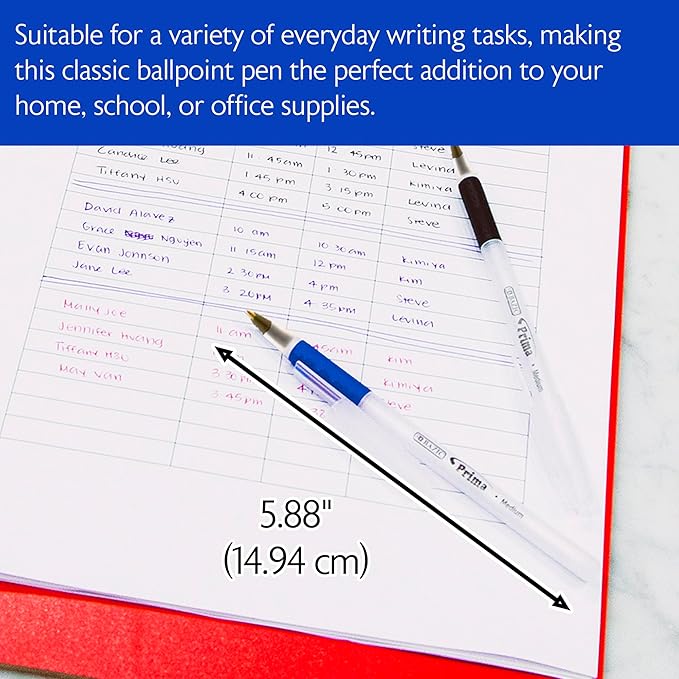 BAZIC Products Ballpoint Pen Prima 8 Color Stick Pens, Soft Grip 1.0 mm Bold Point Smooth Writing, for Office School Teacher (8/Pack), 24-Pack