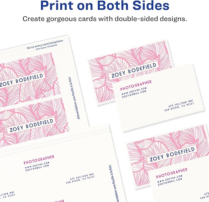 Avery Clean Edge Printable Business Cards with Sure Feed Technology, 2" x 3.5", White, 1,000 Blank Cards for Inkjet Printers (08870)
