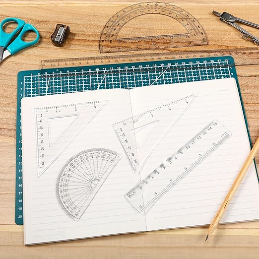 Tenare 36 Pcs Plastic Clear Math Set Includes Protractor Triangle Rulers 12 Inch 6 Inch Straight Geometry Math Transparent Ruler Measuring Tool for Office Home Supplies