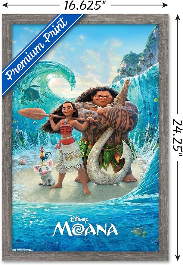 Disney Moana - Ocean Floor Wall Poster, 22.4L" x 14.7W", Barnwood Framed Version