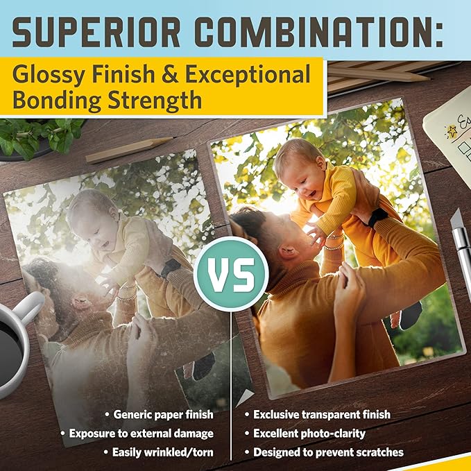 Self Adhesive Lamination Sheets, 9 x 11.5 Inches, 4 Mil Thick, Suited for Letter Size Self Seal Laminating Sheets 8.5 x 11, 20 Pack