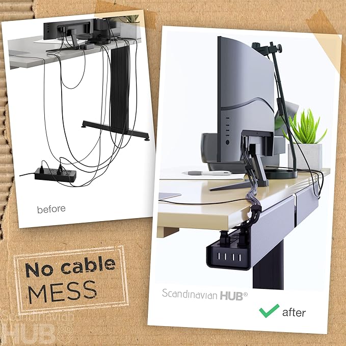 No-Screw Under Desk Cable Management Tray - Self-Adhesive Installation, Cord Management, Cable Tray, Under Desk Wire Organizer - Black Set of 2