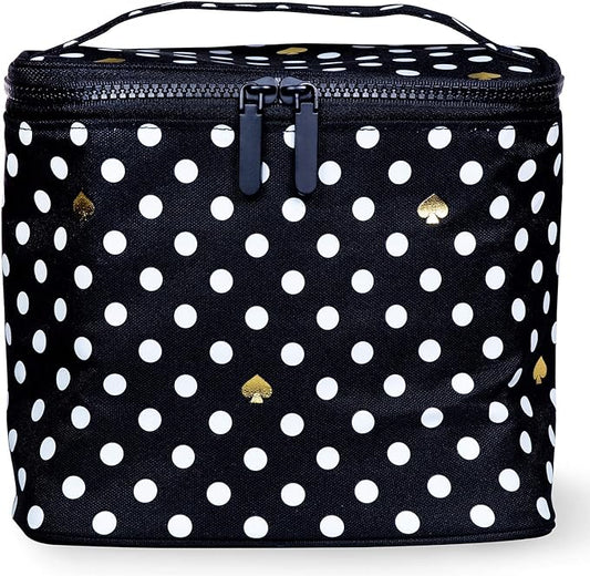 kate spade new york Insulated Soft Cooler Lunch Tote with Double Zipper Close and Carrying Handle, Polka Dots (Black/White)