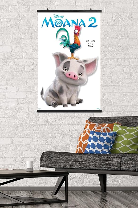 Disney Moana 2 - Heihei and Pua Feature Series Wall Poster, 34L" x 22.4W", Premium Poster & Clip Bundle