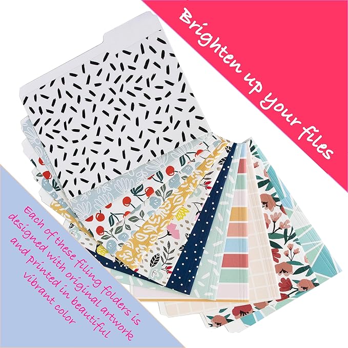 Cute File Folders, Set of 24 3-Tab Letter Size Decorative File Folders Boho Manilla 8.5 x 11 – Pretty Designer Home Office School Supplies (Sublime)