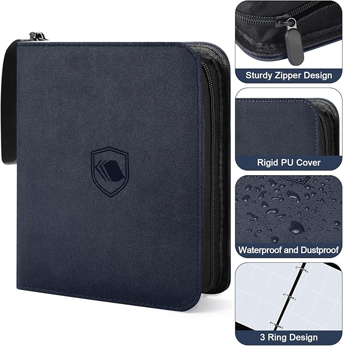 1200 Pockets Trading Card Binder, PU Cover Zipper Card Collection Album, Sturdy Card Folder Holder for MTG, TCG, Game Cards, Sports Cards
