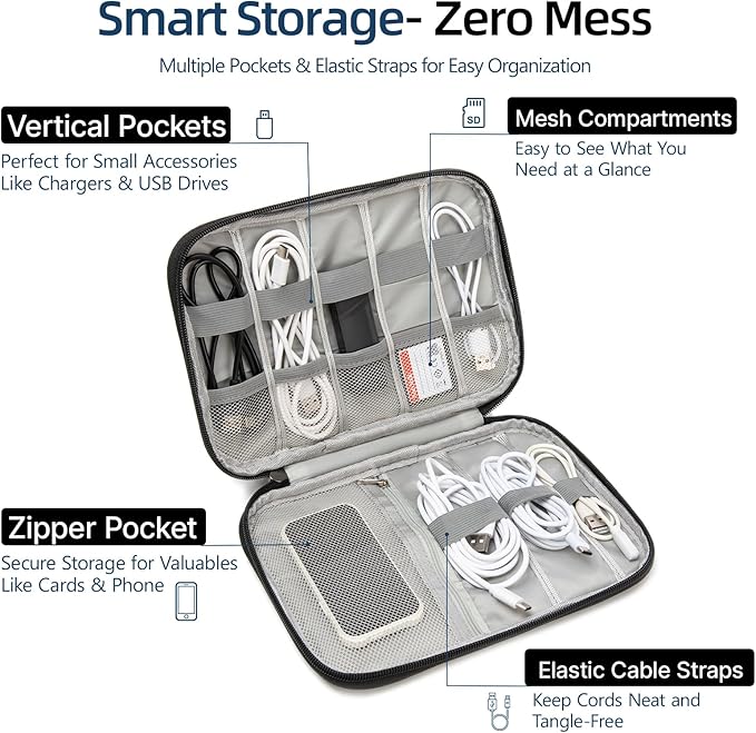 Electronics Organizer Travel Case,Travel Cable Organizer Pouch - Portable Storage Bag for Cord, Charger, Phone, Earphone, Electronic Accessories for Travel & Daily Use