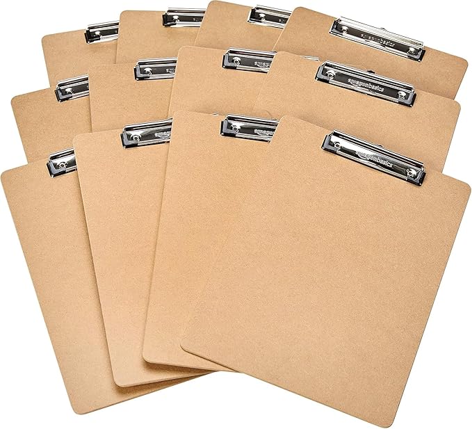 Amazon Basics Hardboard Office Clipboard, Letter Size, 9" x 12.5", Brown, 12-Pack