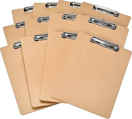 Amazon Basics Hardboard Office Clipboard, Letter Size, 9" x 12.5", Brown, 12-Pack