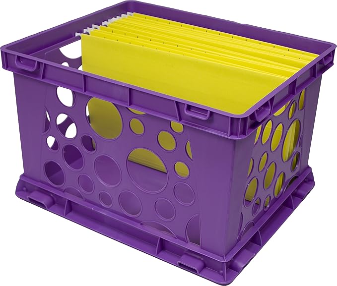 Storex Premium File Crate with Handles – Letter and Legal Document and Folder Storage, Classroom Purple 3-Pack (61464C03C)