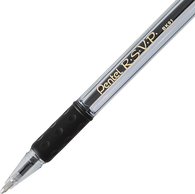Pentel R.S.V.P. COLORS BallPoint Pen, Medium Line, Black Ink, Pack of 4 (BK91CRBP2A)