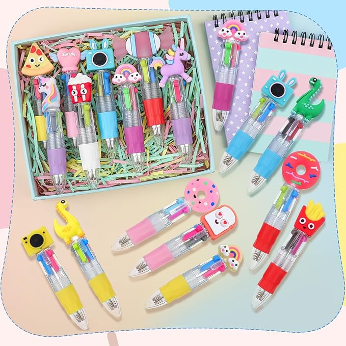 BESARME 16 Pcs Fun Pens for Kids, Multicolor Pens in One Valentines Classroom Gifts for Students 4-in-1 Cute Pen Bulk for Birthday Party Favors