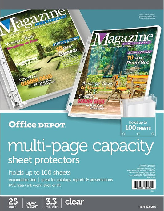 Office Depot Top-Loading Sheet Protectors, Heavyweight, Clear, Expandable, Box of 25, 105007RMDUP