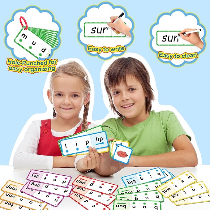 CVC Word Games, Phonics Games Flash Cards, Speech Therapy Toys for Toddlers & Kids, Learn to Read & Spell, Preschool & Kindergarten Learning Activities, Educational Toy