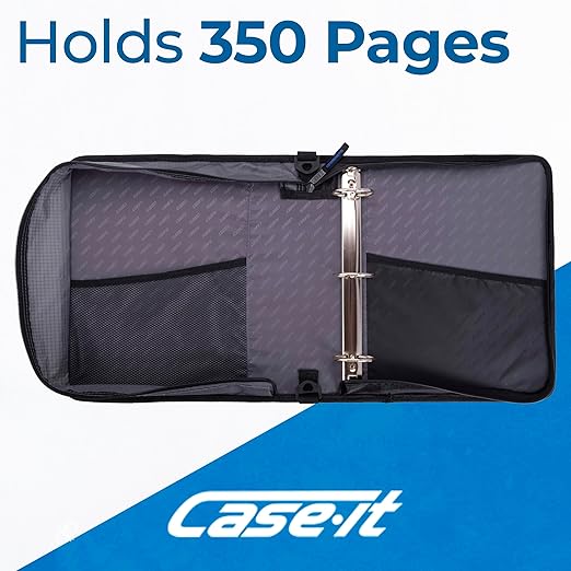 Case-it The Universal Zipper Binder - 2 Inch O-Rings - Padded Pocket Holds up to 13 Inch Laptop/Tablet - Multiple Pockets - 400 Page Capacity - Comes with Shoulder Strap - Jet Black LT-007 (6 Pack)