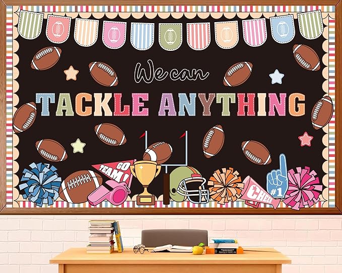 Spring Sports Football Bulletin Board Set Classroom Decorations We Can Tackle Anything Inspirational Bulletin Board Football Theme Cutouts for School Office Chalkboard Whiteboard Wall Window Decor