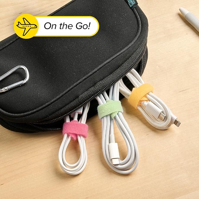 Self-Gripping Cable Ties by Wrap-It Storage, Macaron, 40 Pack (5 Inch and 8 Inch Straps) – Reusable Hook and Loop Cord Wraps for Home Office Desk Organization