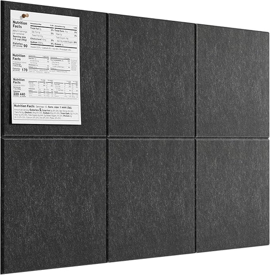 MaxGear Large Cork Board for Wall 36" x 24", Dark Gray Bulletin Board, 6 Pack Felt Wall Tiles with Pushpins, Cork Boards for Office Pin Board Tack Board Cork Boards