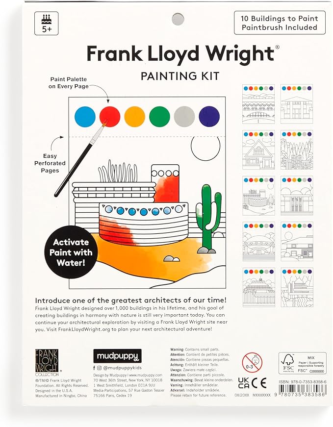 Mudpuppy Frank Lloyd Wright – Painting Kit with Illustrations of Geometric Patterns and Designs for Children Ages 5 and Up