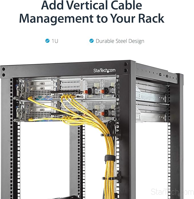 StarTech - CMHOOK1UN .com 1U Vertical 1.8 x 3.9in Server Rack Cable Management D-Ring Hook w/Flexible Opening - Network Rack-Mount Cord Organizer Ring (CMHOOK1UN) Black (Pack of 5)