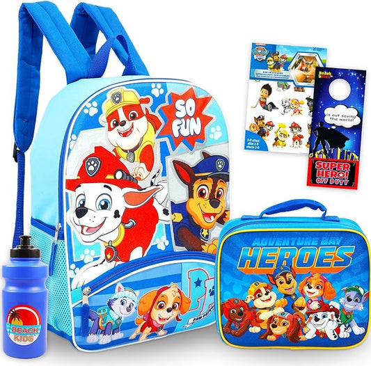 Paw Patrol Backpack and Lunch Bag Set - Bundle with 16" Backpack, Lunch Box, Stickers, Water Bottle, More | Paw Patrol School Bag for Boys, Girls, Kids