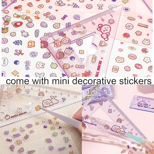4 Pieces Purple Flexible Rulers Set 15cm Soft PVC Bendable Rulers Shatterproof Straight Ruler Triangle Ruler Straight Edge Protractor Math Geometry Tool Office School Supplies (Purple)