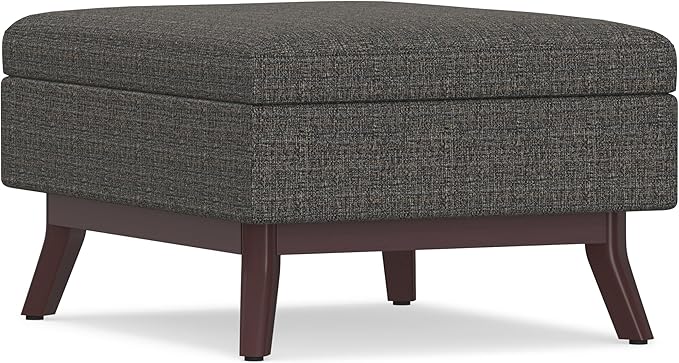 SIMPLIHOME Owen Coffee Table Storage Ottoman - 34 inch Wide Upholstered Tweed Look Fabric Rectangular Lift-Top Ottoman in Ebony, Mid-Century Modern Bench for Living Room with Tapered Legs