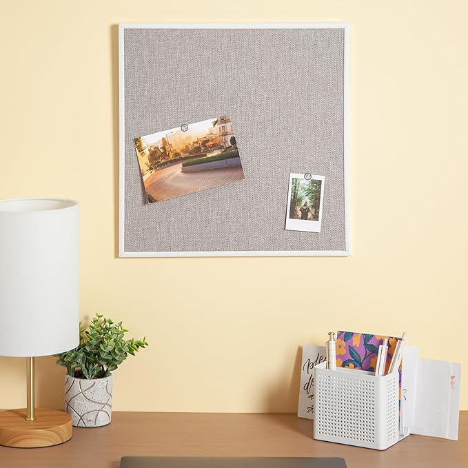 U Brands Farmhouse Linen Bulletin Board, 14" x 14", White Metal Frame, Industrial Grade Pinning Surface (Pack of 4)