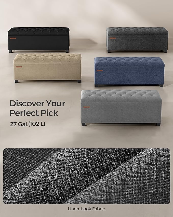 SONGMICS Storage Ottoman Bench, Foot Rest with Legs, 15.7 x 43.3 x 15.7 Inches, End of Bed Bench, Storage Chest, Load up to 660 lb, for Living Room, Bedroom, Entryway, Dark Gray ULSF088G01