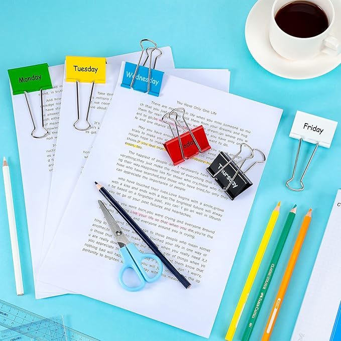 Tenare 6 Pieces Teacher Essentials Large Binder Clips 2 Inches Teacher Binder Paper Clips Office Back to School Gifts Classroom Supplies Management Supplies(Days of The Week)