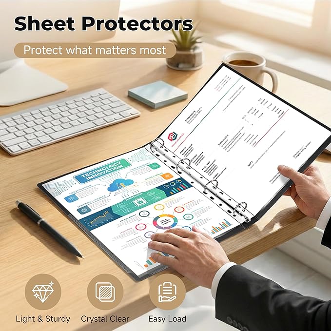 120 Pack Clear Sheet Protectors 8.5 × 11 Inch, Plastic Page Sleeves for 3 Ring Binder, Transparent Letter‑Size Document Covers, Top Loading, for Paper Documents, Home, School and Office Use