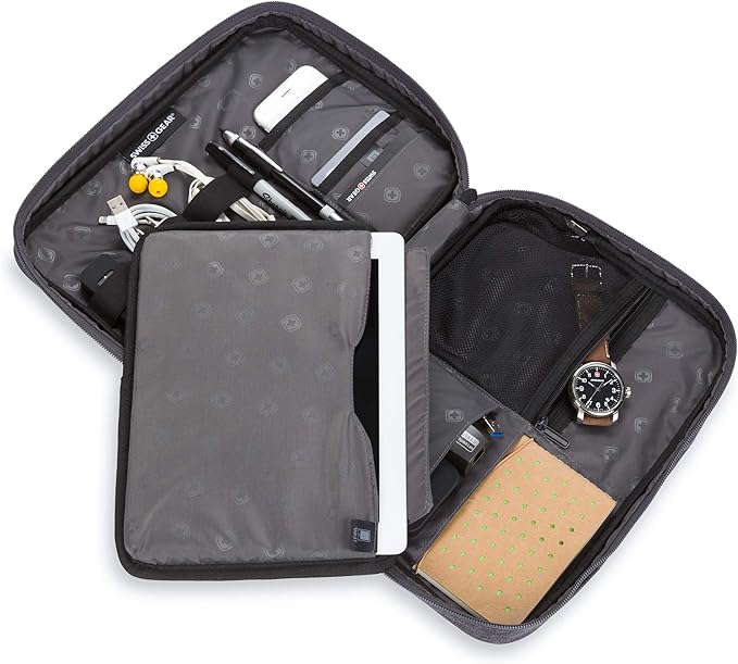 SWISSGEAR Portfolio Cord Organizer Case with Bonus Tablet Sleeve (10” x 7”) | Travel Tech Wire Case | Water Resistant | Zipper Closure – Grey Heather