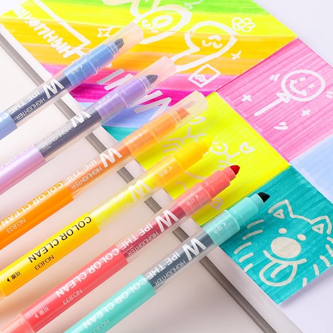 Erasable Highlighters, Dual Tip 10 Pack Highlighters Assorted Colors Erasable, Smooth Writing Book Journaling No Bleeding Highlighter Pens for Bible Journal Planner