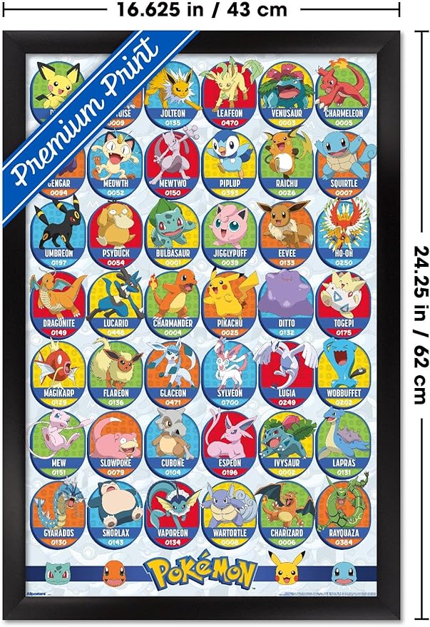 Pokémon: All-Time Favorites - Grid Wall Poster, 22.4L" x 14.7W", Black Framed Version
