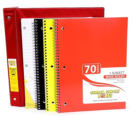 School Supply Boxes | Elementary School Case (4 Boxes) | Back to School Essentials Kit for Students & Teachers | Includes Wide-Ruled Paper Products, Crayons, Markers, Colored Pencils, & More