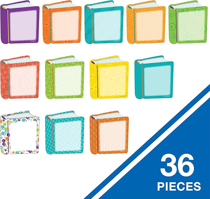 Carson Dellosa 36-Piece Book Cutouts, Colorful Cardstock Library Decor for Back to School, Bulletin Board, Posterboard, Name Tags, Labels, and Classroom Decorations