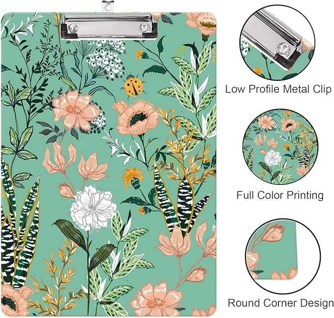 Fashion Clipboard, A4 Letter Size Wooden Decorative Clipboards for Teacher, Nurse, Doctor,Student and Kids, Cute Design for Standard Size 12.2" x 8.9" (C-Beautiful Flower)