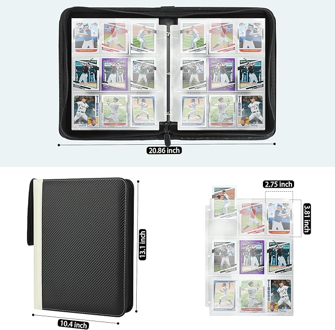 9 Pockets Trading Card Binder with Sleeves Card Organizer, 900 Double Sided Pocket PU Card Collection Binder, Baseball Binder,for Sports Card, MTG, TCG Yugioh Card (White)