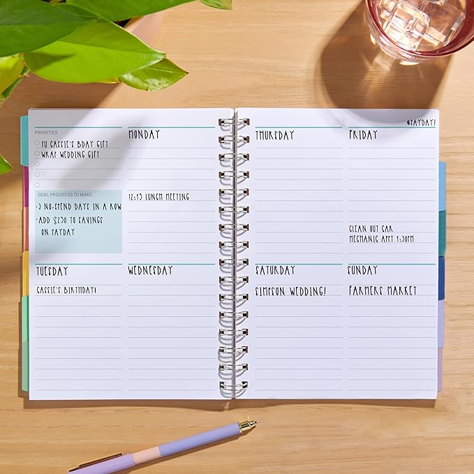 Inspired by Erin Condren A5 Undated Planner, Spiral Bound Daily & Weekly Planner with Monthly Tabs, Portable Organizer for Productivity, Goal Setting, Includes Sticker Sheets, Green Leaves Design