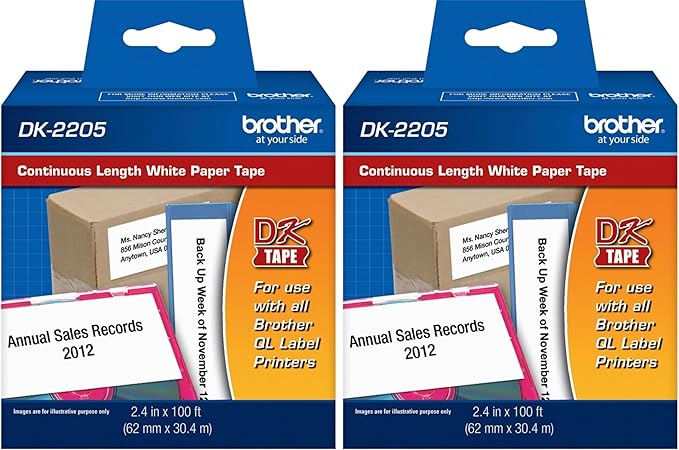 Brother Genuine, DK-2205 Continuous Paper Label Roll, Cut-to-Length Label, 2.4” x 100 Feet, (1) Roll Per Box (Pack of 2)