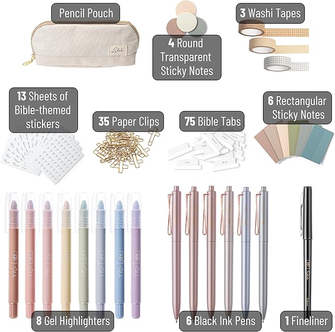 Mr. Pen- Bible Journaling Set (Selah Collection), Highlighters and Pens No Bleed, Scripture Markers, Washi Tape, Bible Tabs