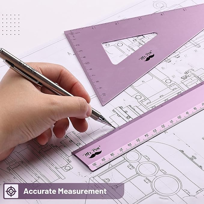 Mr. Pen- Geometry Set, 4 Pack, Blue Magenta Color, Metal Geometry Kit, Triangle Ruler, Metal Ruler, Drafting Triangles, Metal Protractor, Metal Set Square, Drafting Ruler, Drafting Set