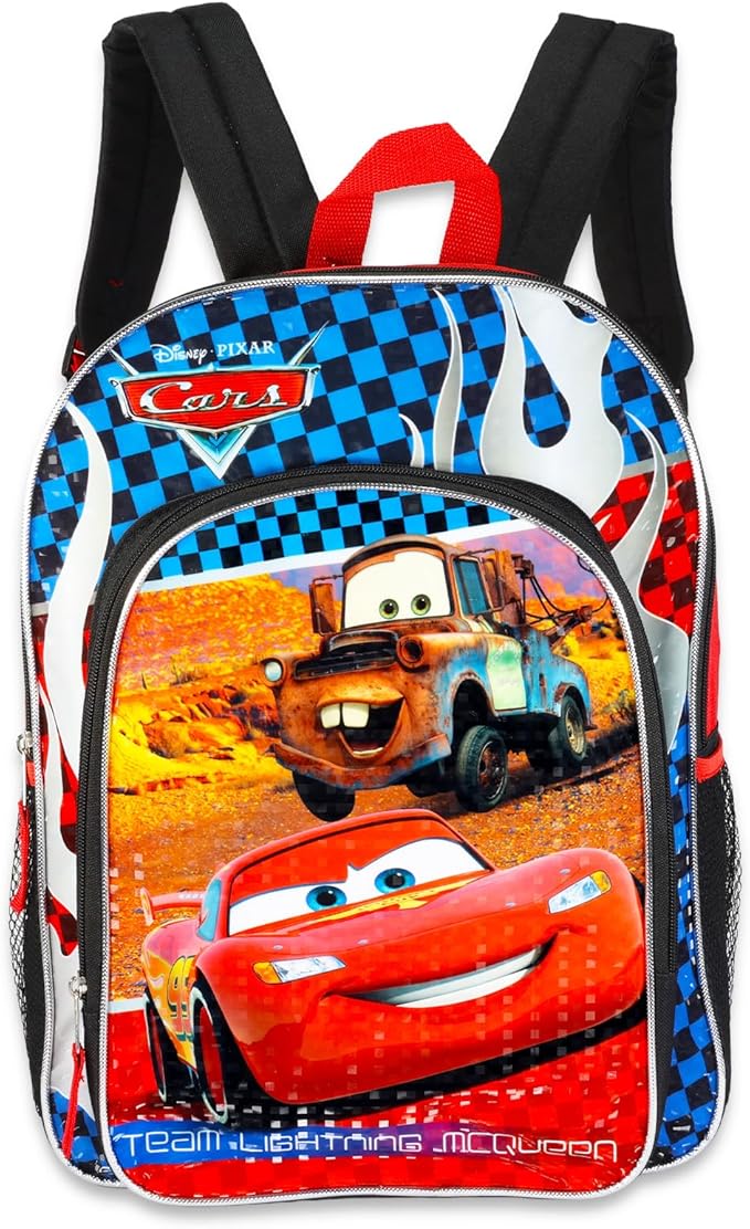 Lightning McQueen School Bag with Lunch Box Set - Bundle with 16” Disney Cars Backpack, Lunch Bag, Stickers, More | Lightning McQueen Backpack for Kids